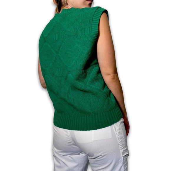 Vintage 80s/90s Kenneth Too! Made in the USA Green Knit Pullover Vest - Picture 3 of 8